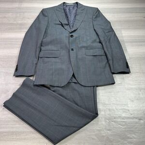 Indochino Suit Mens 38R Jacket 30x32 Pants Gray Check Wool 2 Piece Formal